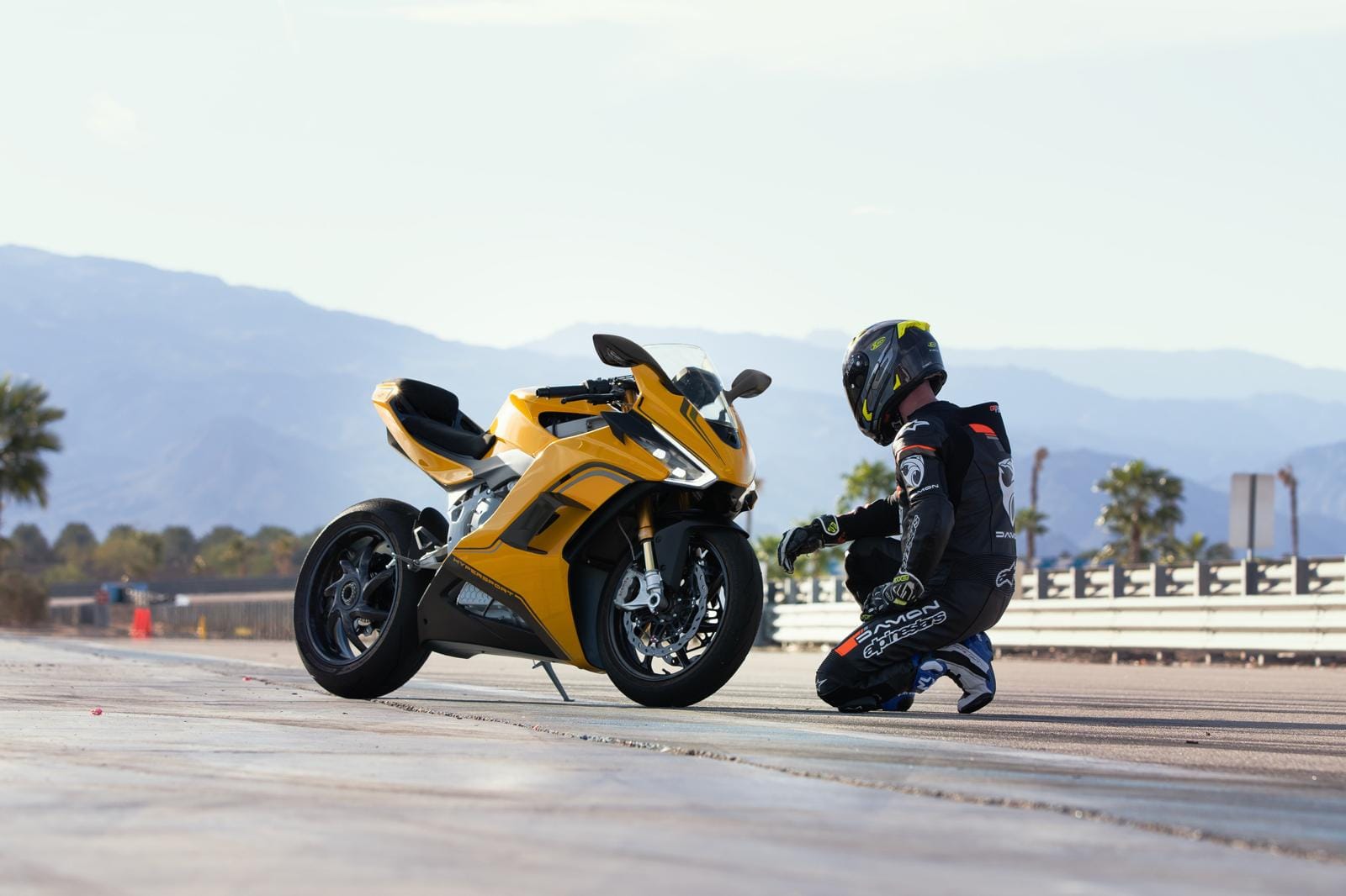 An electric motorcycle on a track