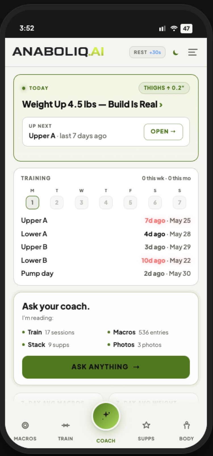 Coach · today screen