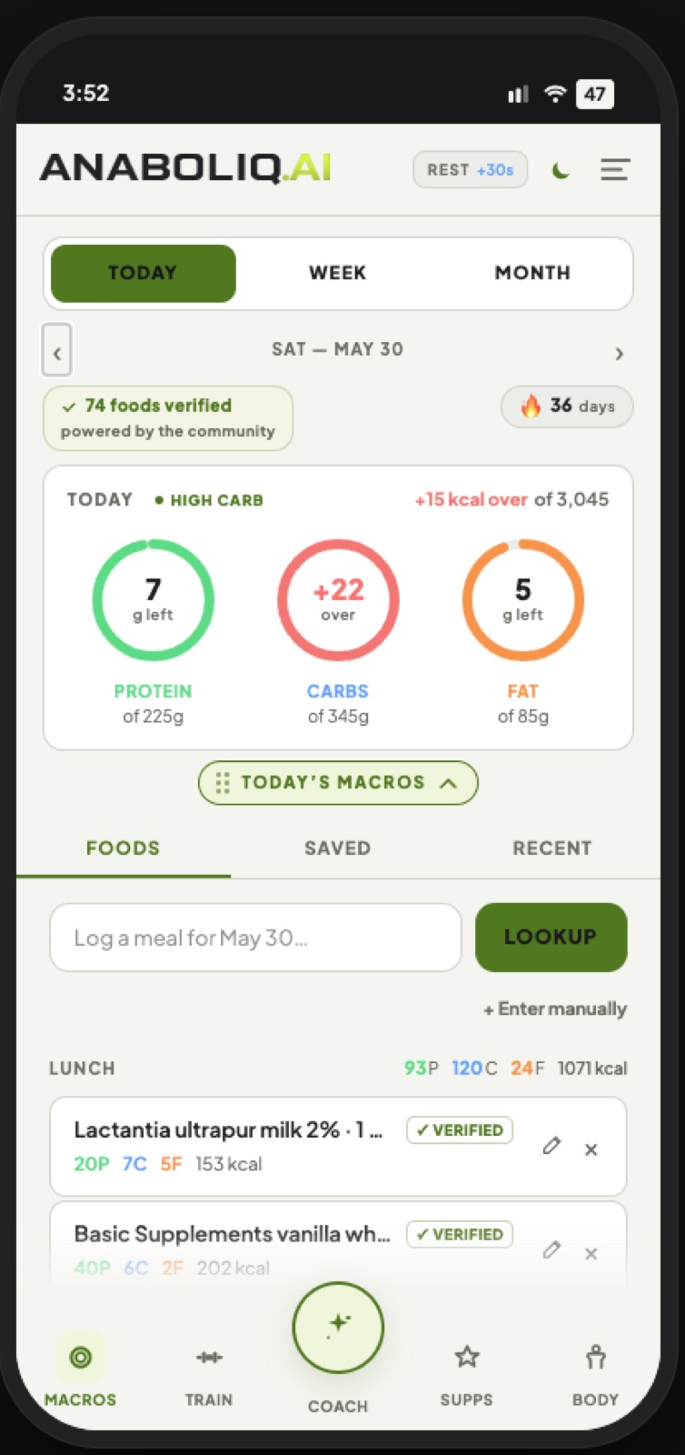 Macros & nutrition screen