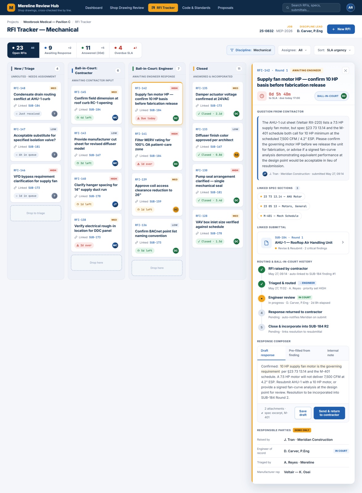 RFI Tracker screen