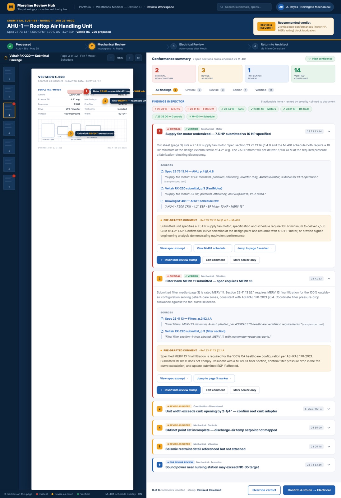 Submittal Review Workspace screen