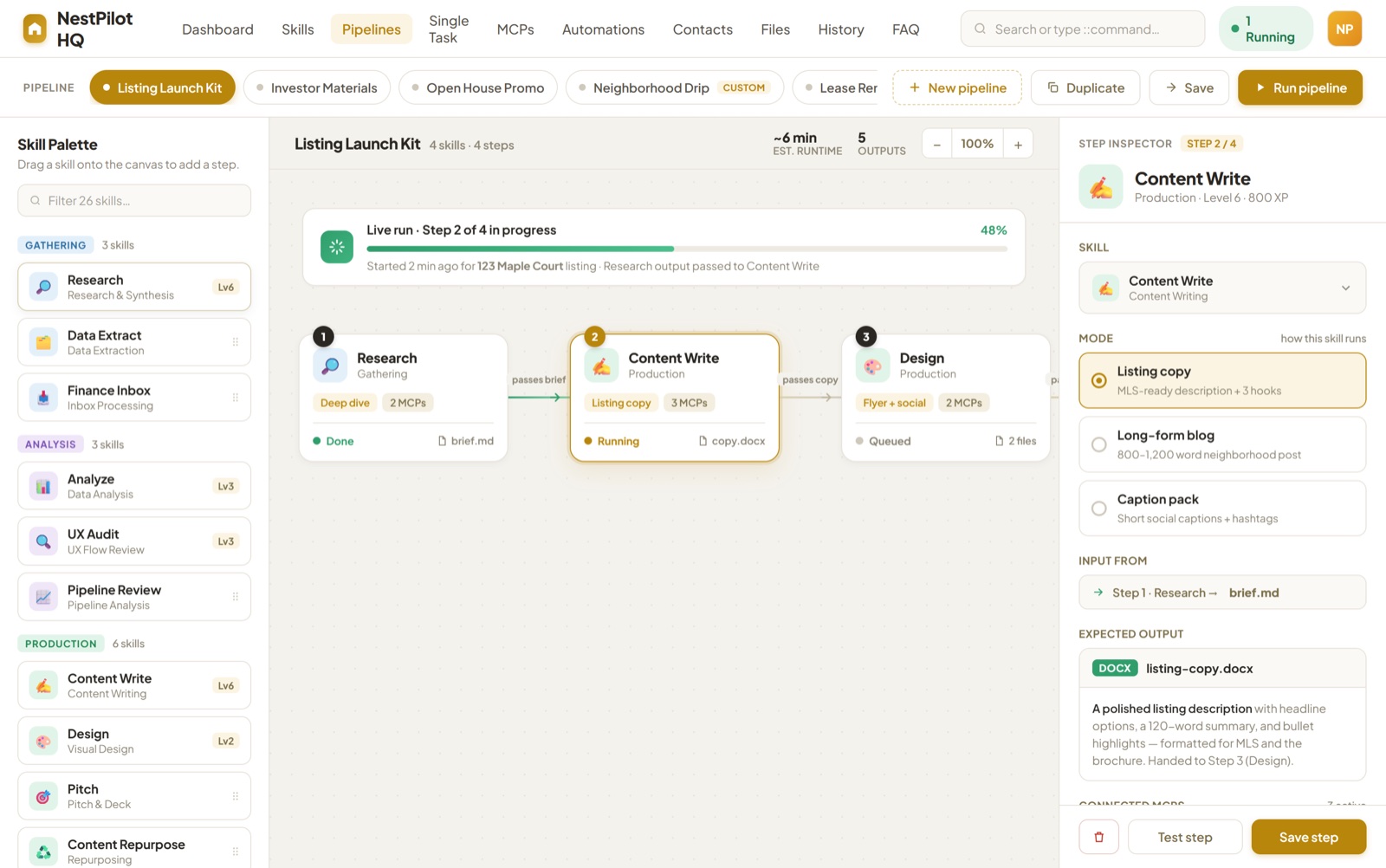Pipeline Builder screen