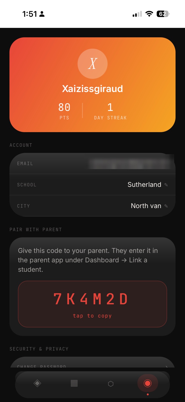 Profile & progress screen