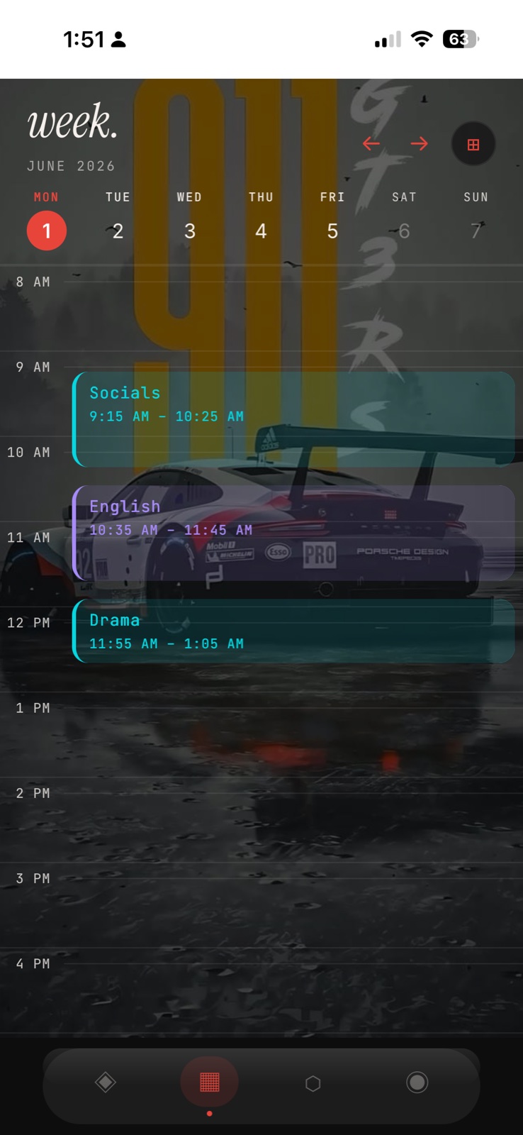 Week view screen