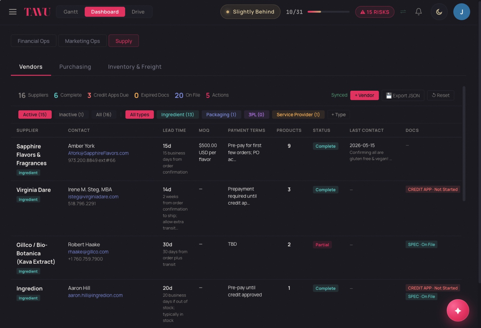 Vendors screen